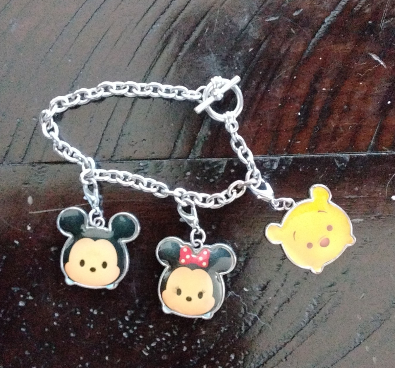Disney Tsum Tsum Mickey & Minnie & Pooh Authentic Silver Chain Charm Bracelet gallery