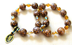 Tagged JOAN RIVERS Amber Aurora & LEOPARD Print Stretch BEAD BRACELET Pair