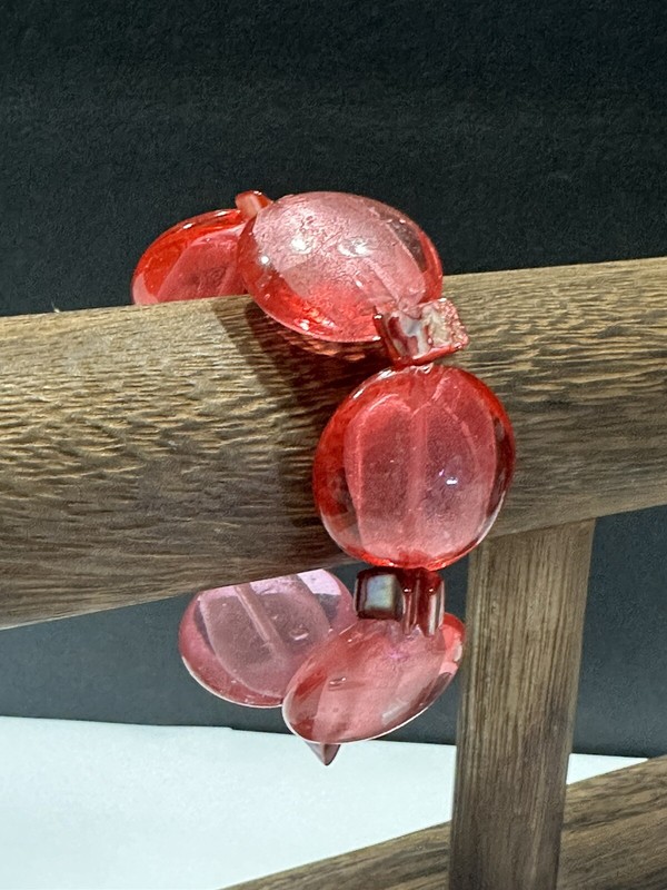 Artisan Chunky Pink Glass Bead Bracelet w Mother of Pearl Spacers - Stretch EUC gallery