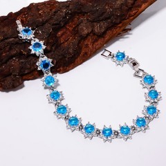 Blue Topaz, CZ 925 Sterling Silver Adjustable Bracelet 7-8″ B127911