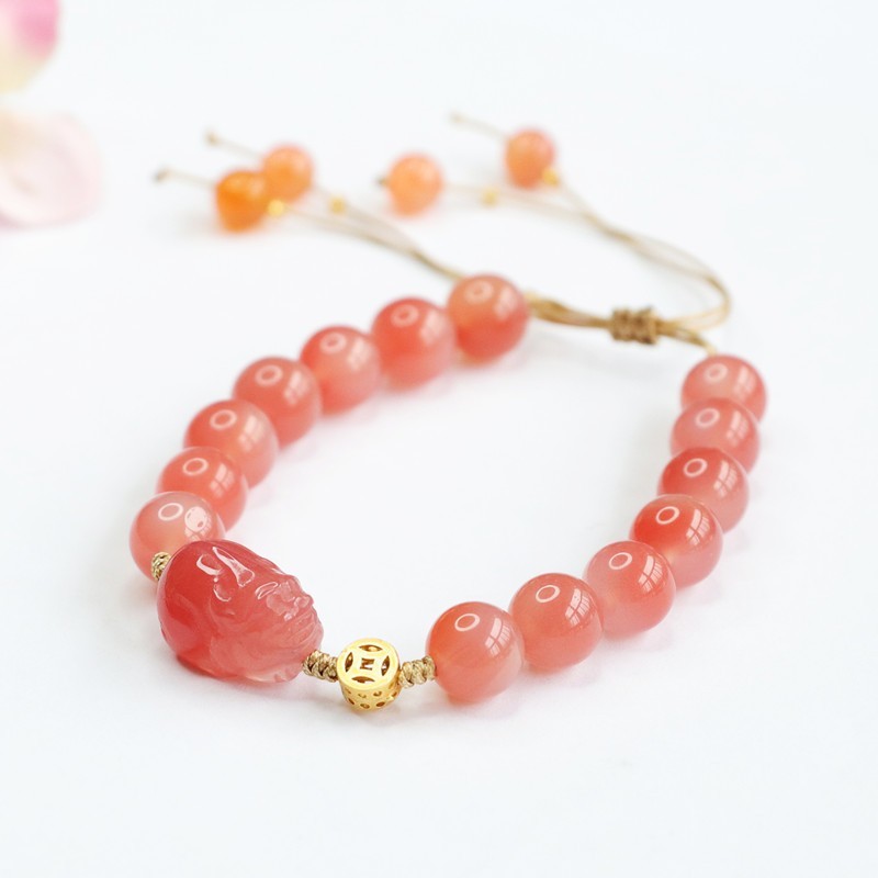 Natural Pink Agate Pixiu Bracelet Feng Shui Lucky Wealth Beaded Adjustable Brace gallery