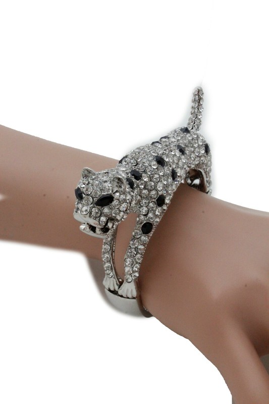 Dress Women Fashion Jewelry Silver Metal Cuff Bracelet Bling Fancy Leopard gallery