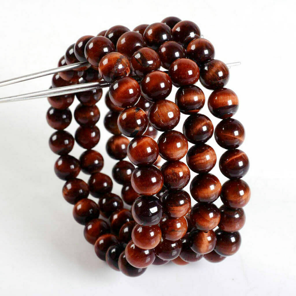 4 Strands 6 /8/10/ 12mm Natural Red Tiger's Eye Gems Smooth Round Beads Bracelet gallery