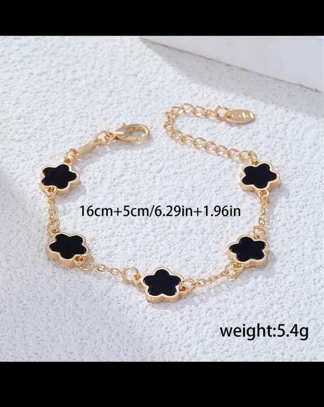 Gold Tone Clover Enamel Dangle Charm Cable Chain Bracelet 16+5cm Adjustable gallery