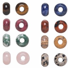 European Charm Style 14mm x 8mm Natural Gemstone Rondelle Bead with 5mm Hole