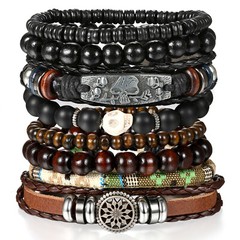 Mens Womens Braided Leather Wristband Bracelet Skull Beaded Cuff Bangle 8pcs