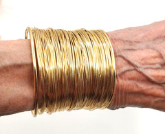 Wide Gold Tone Wire Wrap Cuff Bracelet Layered Multi Wire Statement Open Cuff