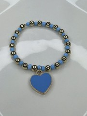 Blue Heart Charm Beaded Bracelet | Gold Accents | Handmade Jewelry