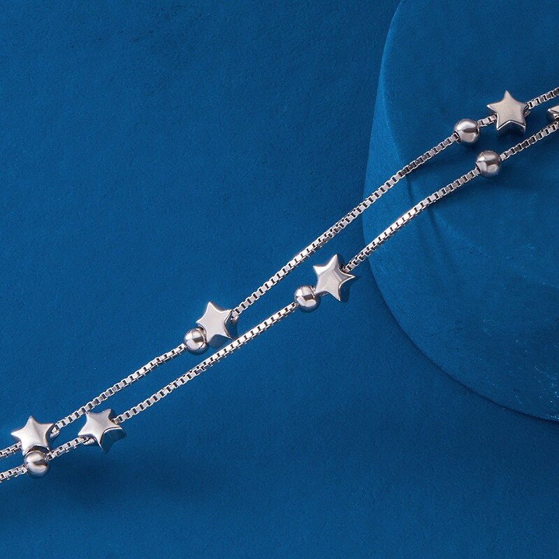 Beautiful Bead Star Linked Bracelet 925 Sterling Silver Women Girls Jewellery UK gallery