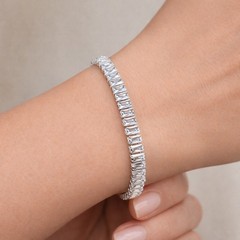 Slider Tennis Bracelet Sterling Overlay Made with Swarovski Baguette Crystals