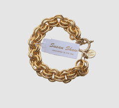 Susan Shaw Double Link Chain Bracelet Toggle Clasp 24K Gold Triple Plated NWT
