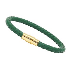 Unisex Men’s Genuine Leather Stainless Steel Magnetic Clasp Bracelet Green