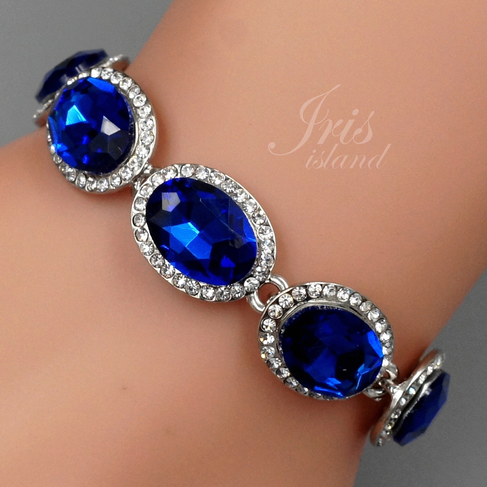 Blue Tennis Bracelet Simulated Sapphire Bangle Women jewelry Birthday Gif 5876 gallery