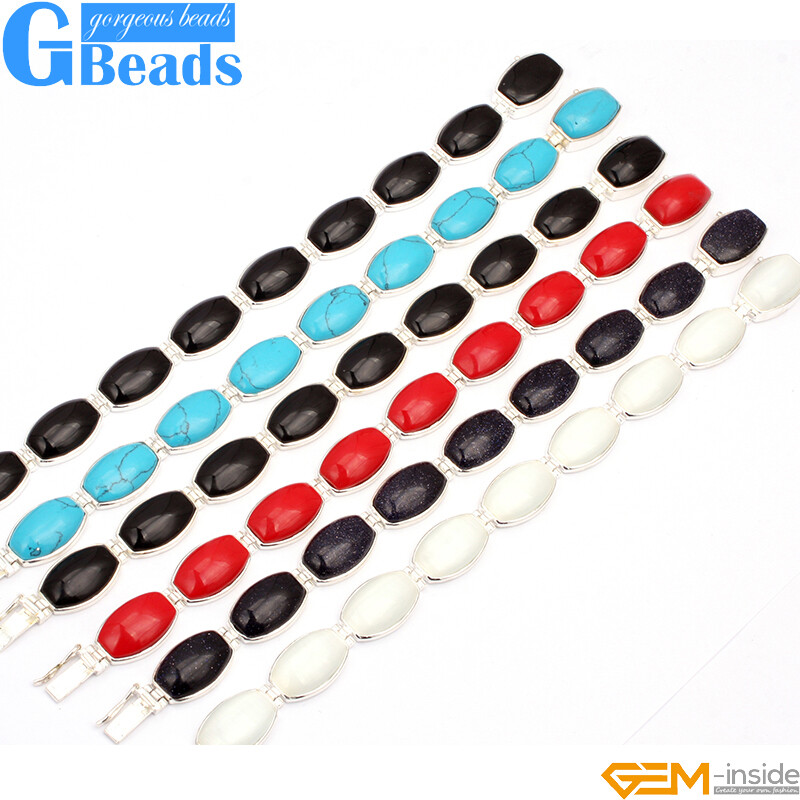 Assorted Stones Tibetan Silver Plated Tennis Link Bracelet 7" Xmas Gift gallery