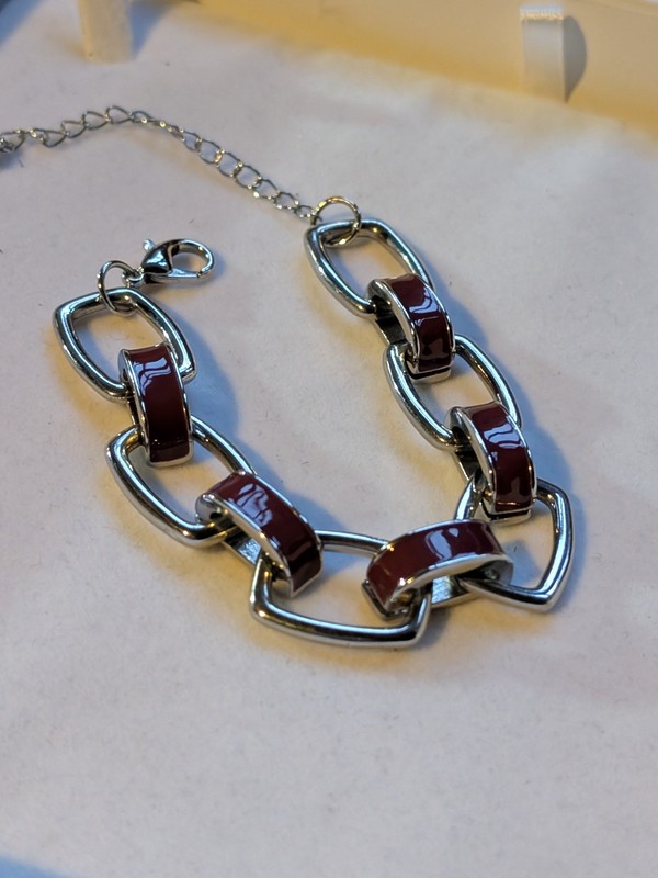 Unisex Men's Bracelet Silver tone + Enamelled Links 19-24cm Long Stainless steel gallery