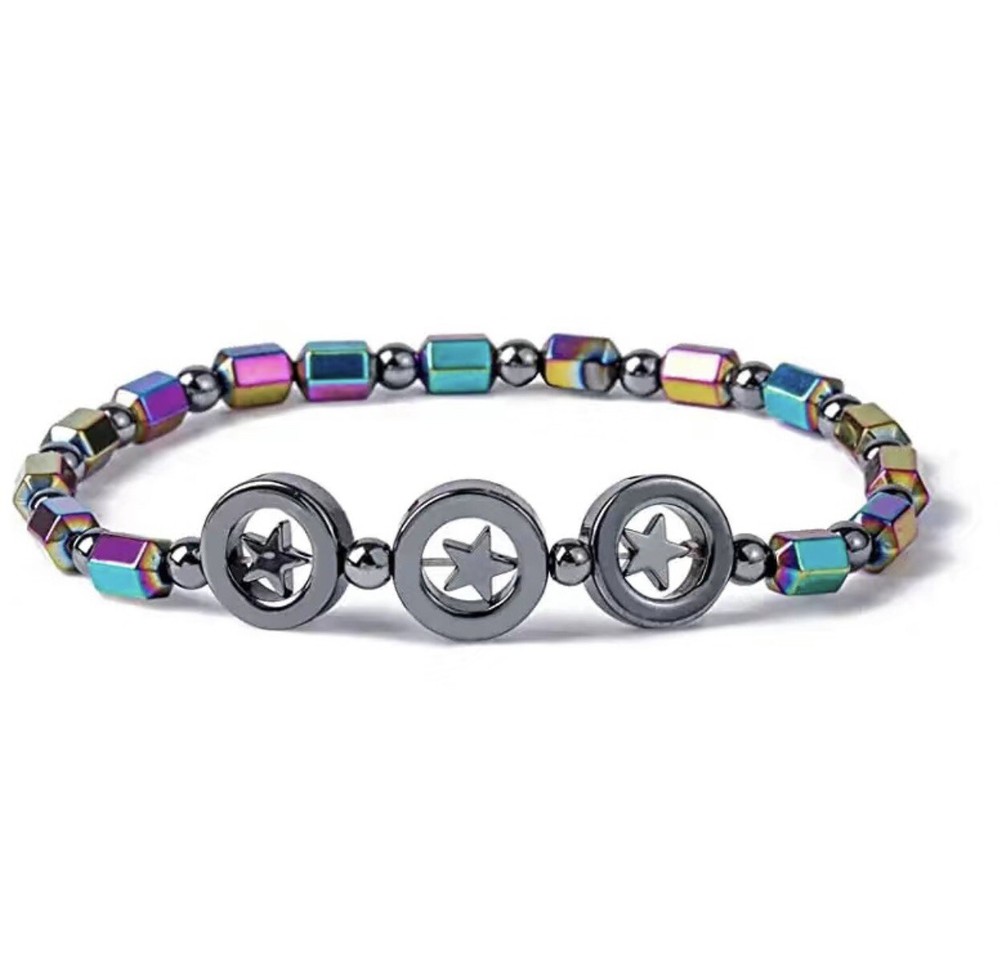 Star Rainbow Iridescent Magnetic Beaded Stretchy Bracelet Or Anklet