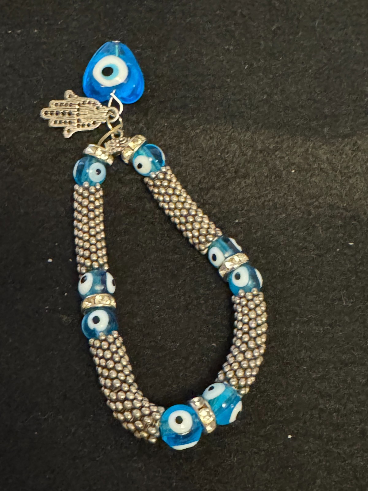 Evil Eye Stretch Elastic Bracelet with Two Attached Pendants gallery
