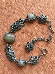 Vintage Miracle Bracelet, Scottish Celtic Knot, Brown Banded Agate Glass, signed