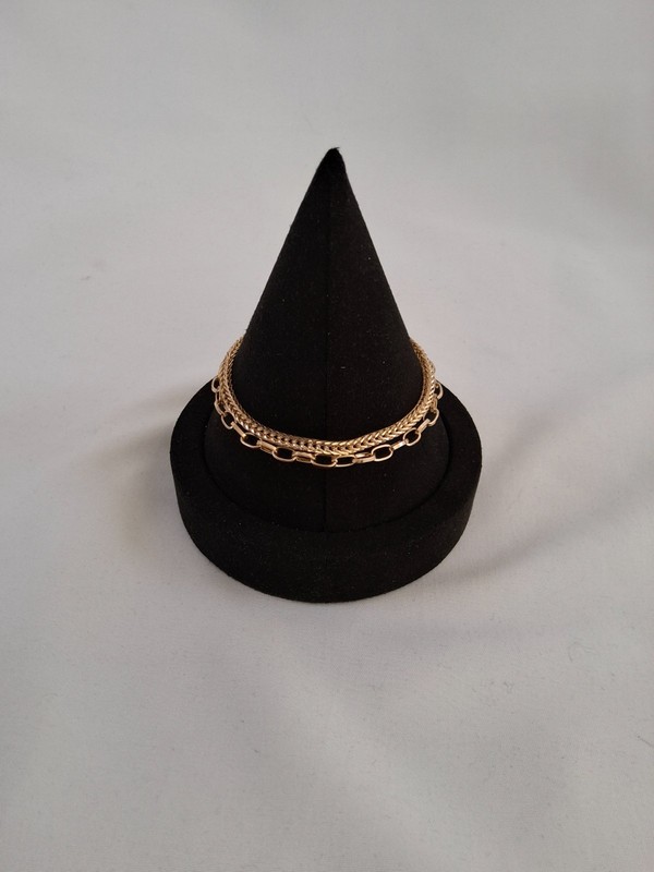 gold tone bracelet 2 chain design curb and oval link round drop charm gallery