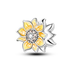 MULA European Silver Plated Charm CZ Enamel Cream Sunflower For Women Bracelet