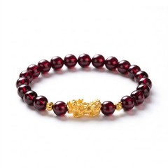 Natural Red Garnet Pixiu Feng Shui Bracelet Wealth Healing Crystal Jewelry