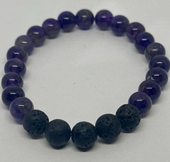 Lava Rock & Amethyst Bracelet Men Women Handmade Natural Stone Beads Bracelet