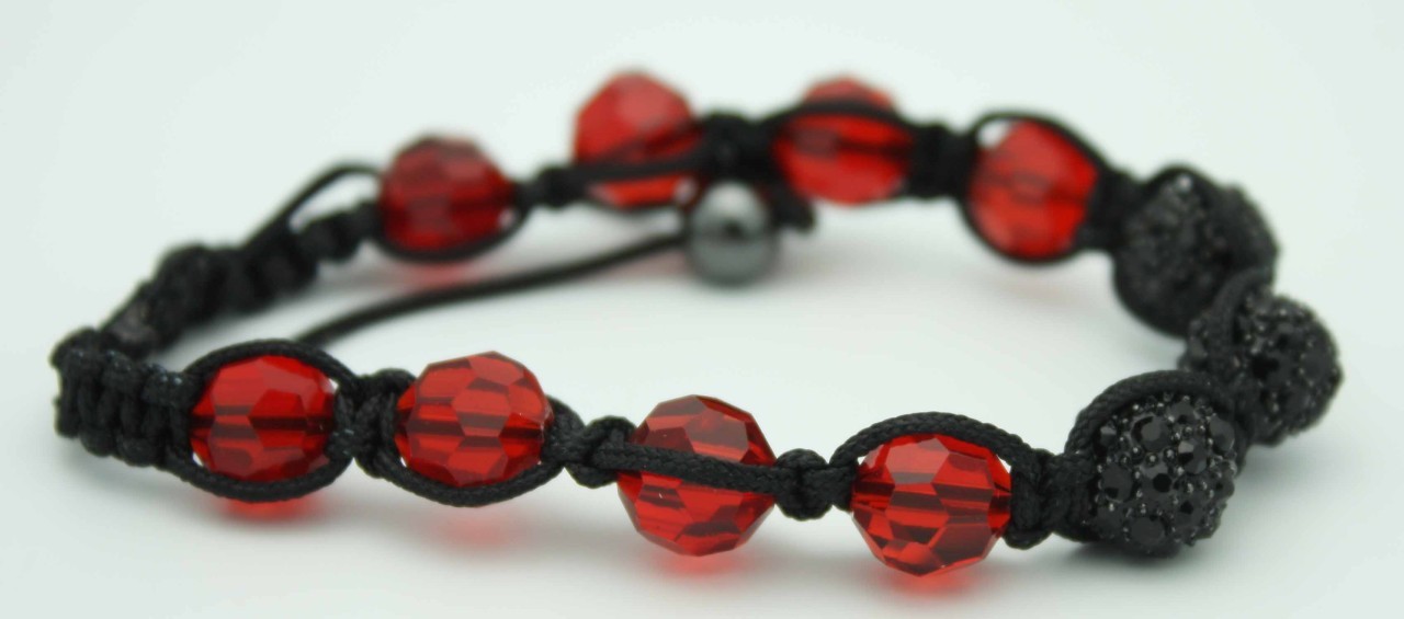 Crystal Bead Macrame Bracelet With Red Crystal and Black Alloy Beads ADJUSTABLE gallery