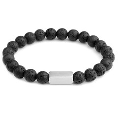 1 pc Natural Stone Bead Bracelet Tiger Eye Lava Stainless Steel