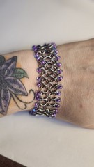 Stainless Steel Chainmail Bracelet With Blue/Purple Seed Beads