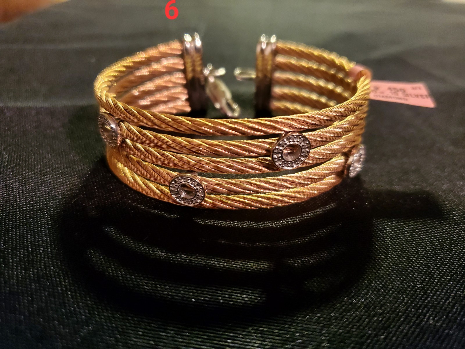 Gold Tone Cable Cuff Bracelet Round Accents Lobster Claw Closure Fashion Jewelry gallery