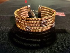 Gold Tone Cable Cuff Bracelet Round Accents Lobster Claw Closure Fashion Jewelry