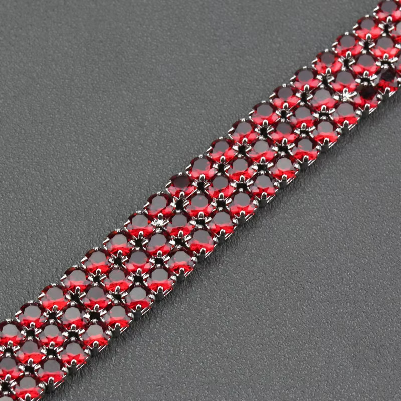 925 Sterling Silver Three Row Red CZ Wide Bracelet 7 inch to 8 Inch gallery
