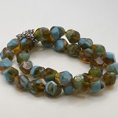 Bracelet VTG Signed Initial “M” Geometric Blue Green Glass Beaded Shapes Jewelry