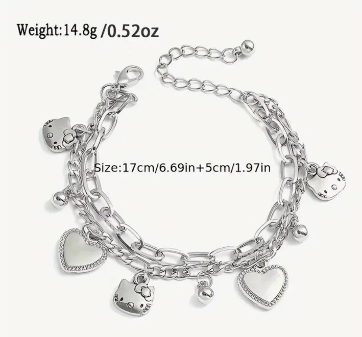 Sanrio Silver Hello Kitty Multiple Charm Adjustable Fashion Fun Trendy Bracelet gallery