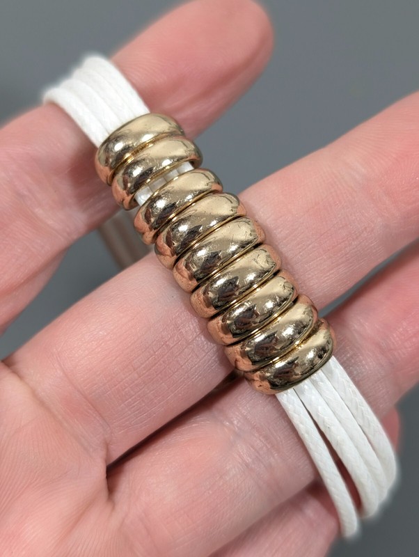 Boho White Multi Cord Gold Tone Slide Charm Magnetic Clasp Bracelet 6.5 in gallery