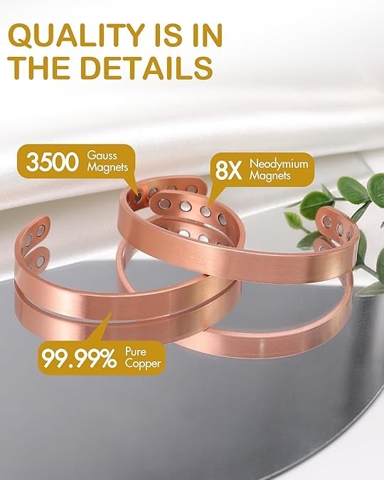 Pulsera magnética de cobre para hombres y mujeres, 99,99 % de cobre puro gallery