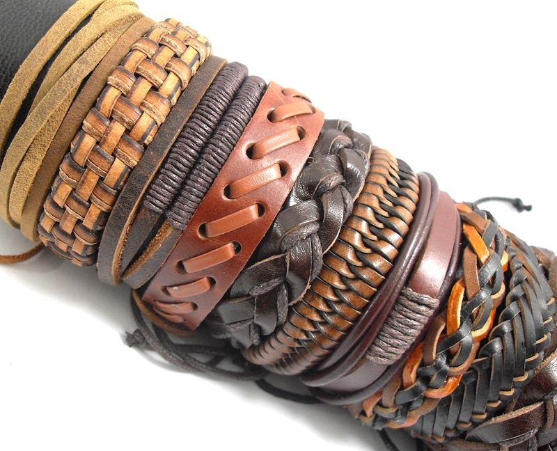 20pcs Mix Genuine Leather Bracelets Men's Wristbands Manmade Wholesale Jewerly gallery