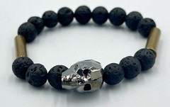 Swarovski Skull Bead Lava Stone Bullet Shell Casing Bracelet For Men Unisex