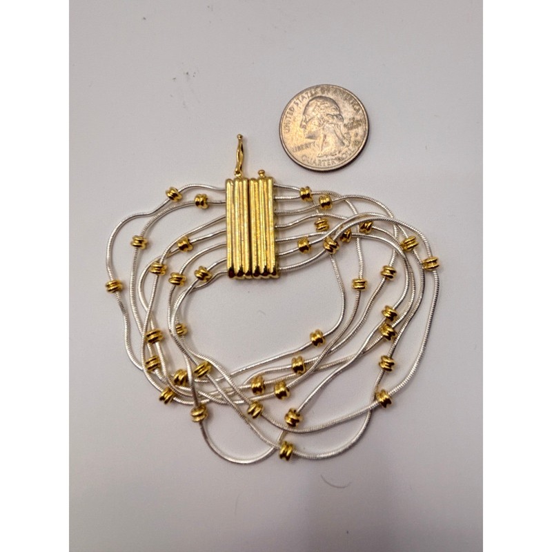 Napier Multi Strand Liquid Silver Gold Tone Bead Bracelet 7 Inch Mixed Metal gallery