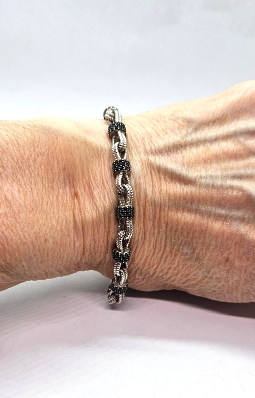 QVC BLACK SPINEL Pave Set & Sterling Silver Bracelet Bow Tie Links 8" adj. gallery