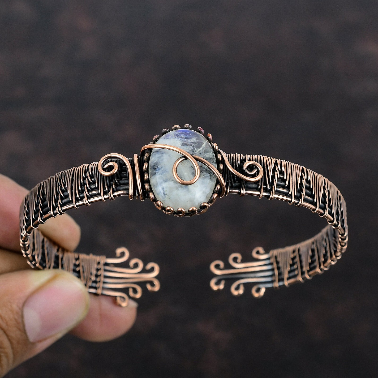 Vintage Copper Gemstone Bracelet Elegant Women Cuff Bangle Jewelry Gift Luxury gallery