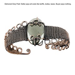 Oval Solar Chakra Apache Pyrite Stone Wire Wrapping Boho Christening Cuff Copper