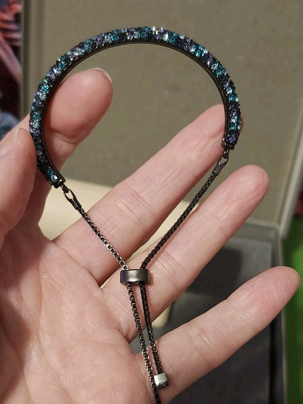 Off Park Collection Blue Multi-color Crystal Pull Cord Bolo Bangle Bracelet Htf gallery