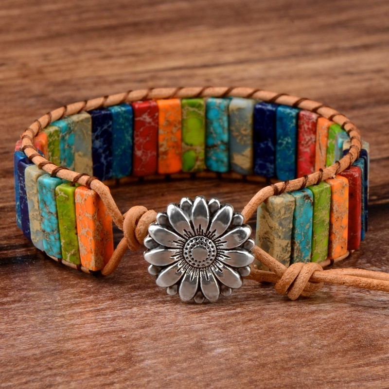 Galaxy Sea Sediment Jasper Natural Gemstone Healing Bohemian Wrap Bracelet Gifts gallery