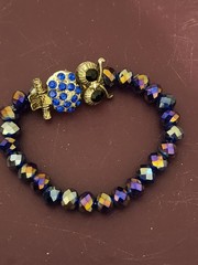 Sparkly Purple/Blue Iridescent Beaded Stretch Owl Bracelet Costume Jewelry