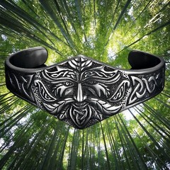 Celtic Green Man Bracelet Silver Stainless Steel Wicca Pagan Nature Spirit Cuff