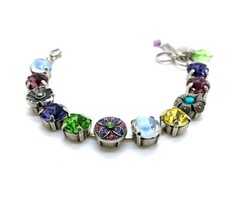 Bracelet By Mariana Flower Power Coll. Beautiful Blue Rose and Sea Green Swar…