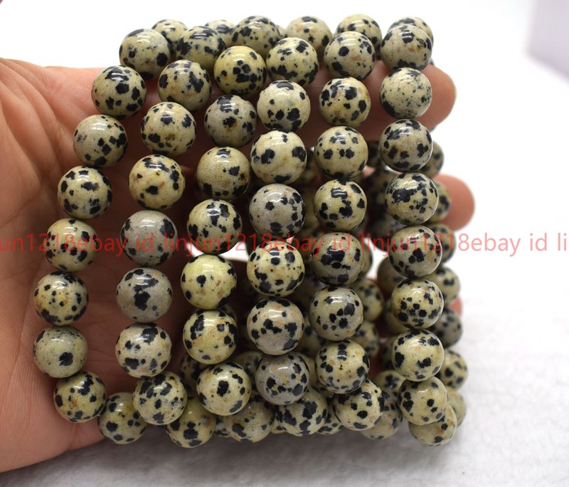 6 Pcs Natural 6/8/10mm White Dalmatian Jasper Round Gemstone Bead Bracelet 7.5in gallery