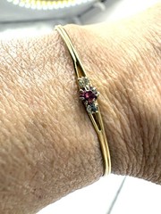 Tiny Dainty Gold Tone Pink & Clear Rhinestone Cuff Bracelet
