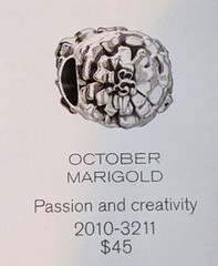 Chamilia OCTOBER FLOWER ~MARIGOLD~ PASSION & CREATIVITY Sterling Bead 2010-3211
